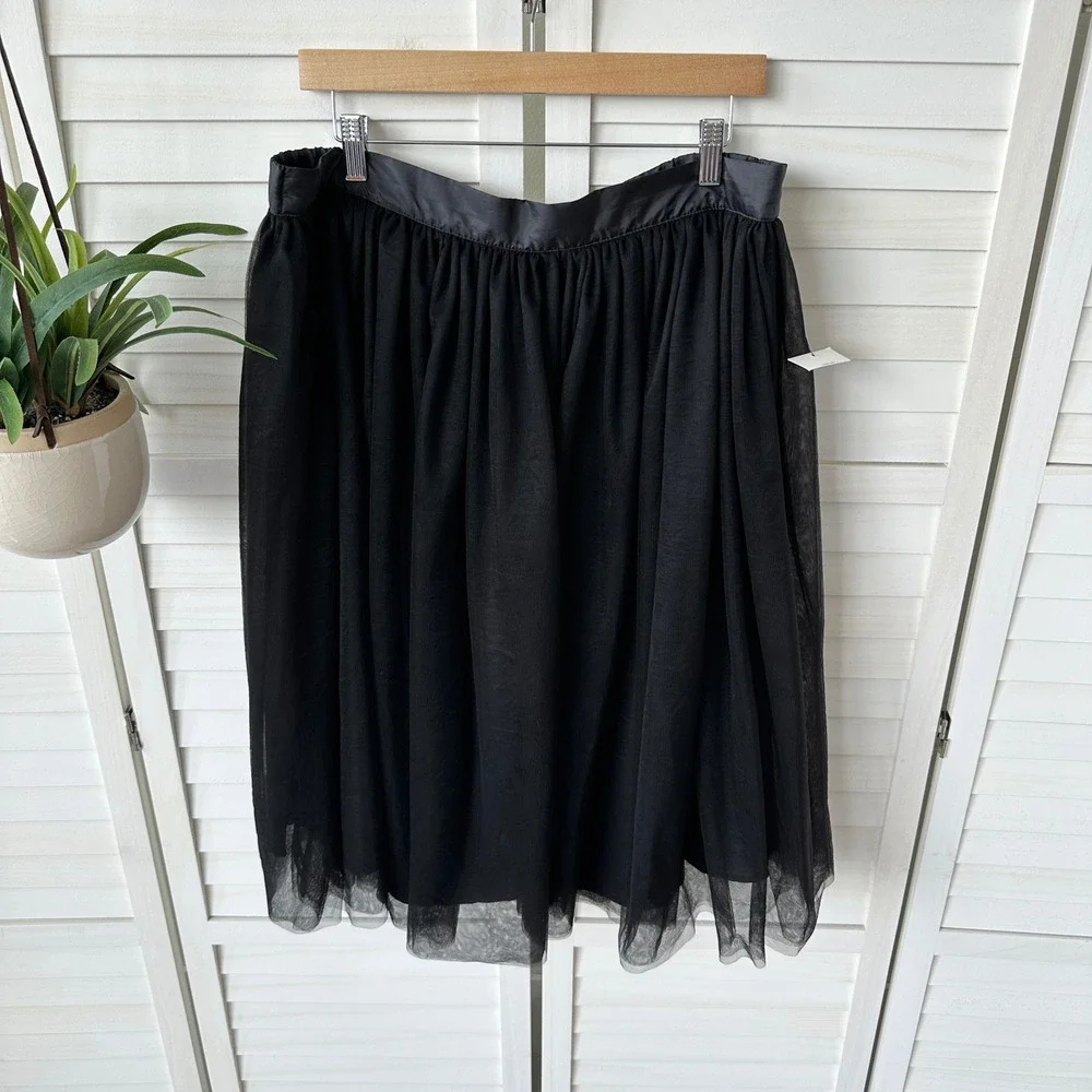 New Eloquii Studio‎ Black Tulle Skirt Elastic Waist Midi Lined Party Size 16